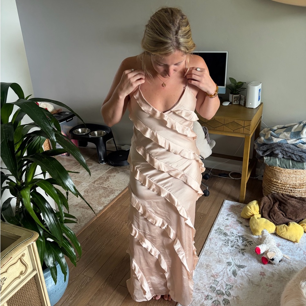 Show Me Your MuMu Champagne Ruffle Maxi Dress